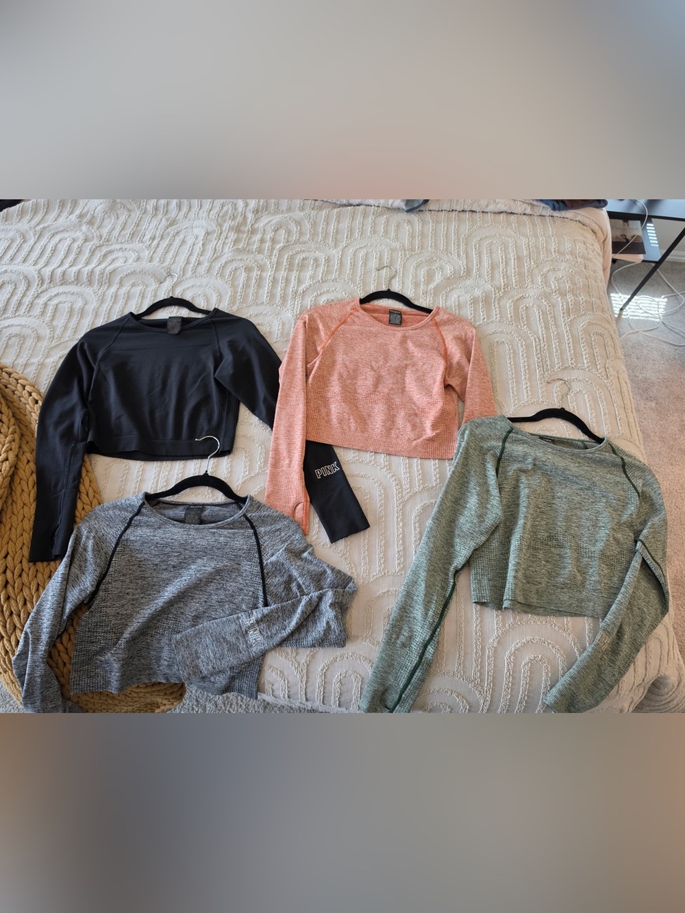 4 set of PINK Victoria's Secret Cropped Long-Sleeve Crew Workout Shirts